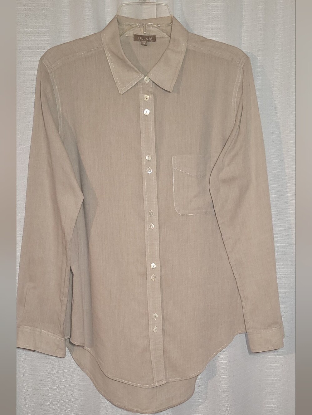Lilla P Beige long-sleeve button-up classic shirt